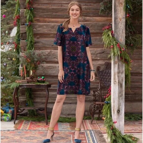 Sundance Dresses & Skirts - SUNDANCE | Nomi Purple & Blue Short Sleeve Velvet Shift Dress  | Size PXS